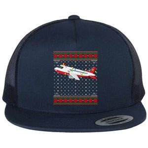 Airplane Christmas Lights Ugly Sweater Santa Airplane Xmas Funny Gift Flat Bill Trucker Hat