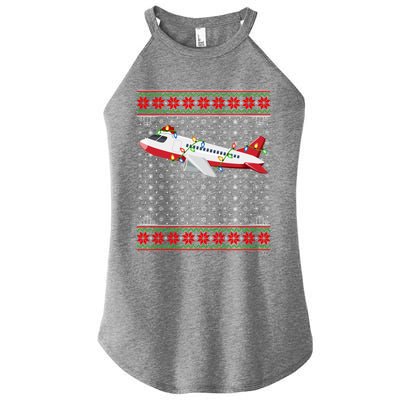 Airplane Christmas Lights Ugly Sweater Santa Airplane Xmas Funny Gift Women’s Perfect Tri Rocker Tank