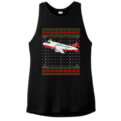 Airplane Christmas Lights Ugly Sweater Santa Airplane Xmas Gift Ladies PosiCharge Tri-Blend Wicking Tank