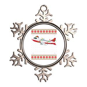 Airplane Christmas Lights Ugly Sweater Santa Airplane Xmas Gift Metallic Star Ornament