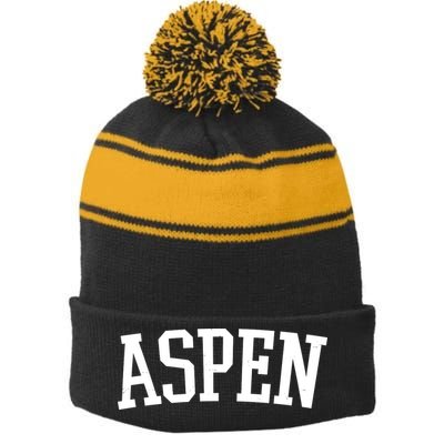 Aspen College Logo Stripe Pom Pom Beanie