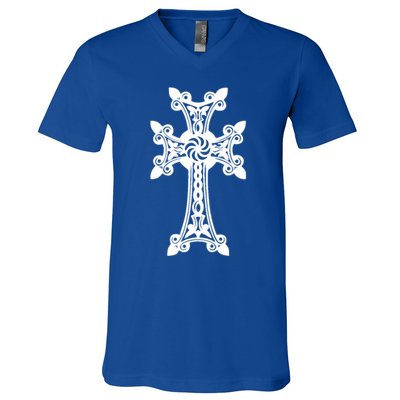 Arian Cross Meaningful Gift Aria Khachkar Meaningful Gift Cross Stone Symbol Mea V-Neck T-Shirt