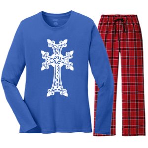 Arian Cross Meaningful Gift Aria Khachkar Meaningful Gift Cross Stone Symbol Mea Women's Long Sleeve Flannel Pajama Set 