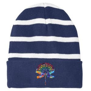 All Cancer Matters Awareness Day Ribbon Quote Striped Beanie with Solid Band