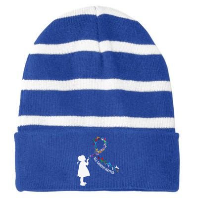 All Cancer Matters Awareness Saying World Cancer Day Striped Beanie with Solid Band