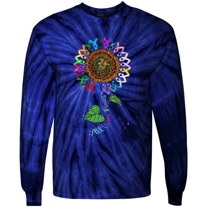 All Cancer Matters Cancer Awareness All Ribbons Sunflowe Tie-Dye Long Sleeve Shirt