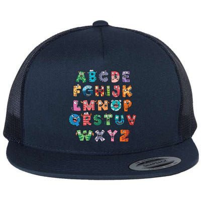 Abc Cute Monster Alphabet Halloween Teacher Costume Flat Bill Trucker Hat