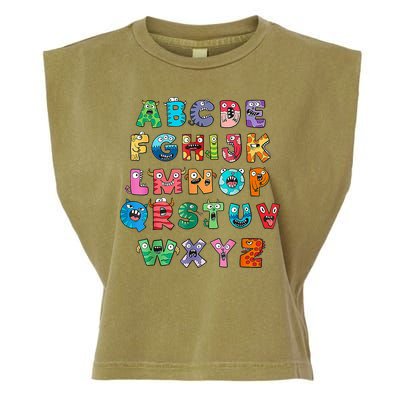 ABC Cute Monster Alphabet Halloween Teacher Costume Garment-Dyed Women's Muscle Tee