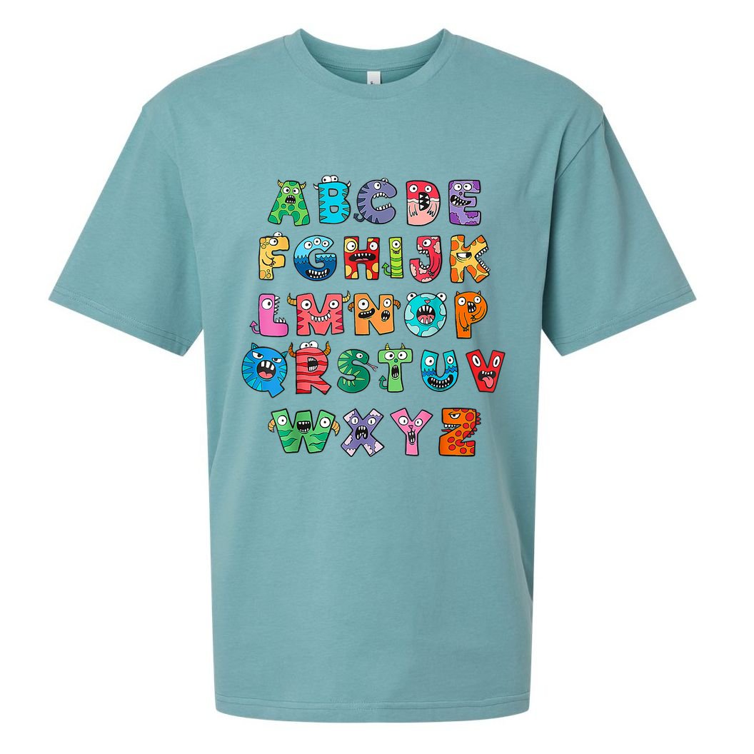 ABC Cute Monster Alphabet Halloween Teacher Costume Sueded Cloud Jersey T-Shirt