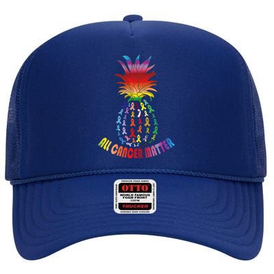 All Cancer Matters Awareness I World Cancer Pineapple High Crown Mesh Back Trucker Hat