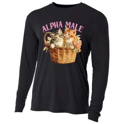 Alpha Cat Male Ironic Funny Kitten Weird Humor Kittens Cooling Performance Long Sleeve Crew