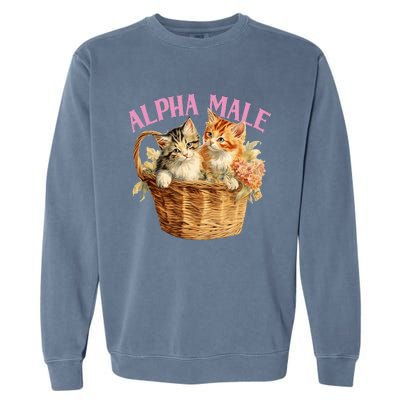 Alpha Cat Male Ironic Funny Kitten Weird Humor Kittens Garment-Dyed Sweatshirt