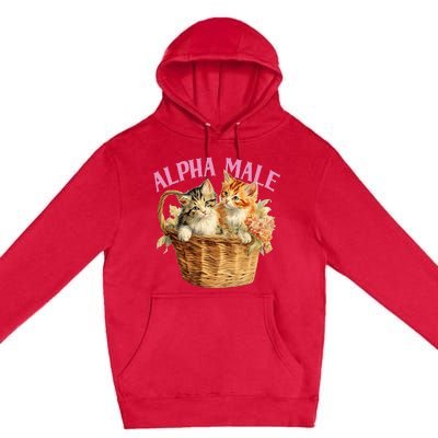 Alpha Cat Male Ironic Funny Kitten Weird Humor Kittens Premium Pullover Hoodie