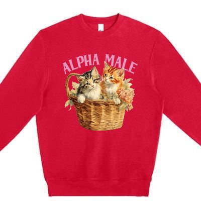 Alpha Cat Male Ironic Funny Kitten Weird Humor Kittens Premium Crewneck Sweatshirt