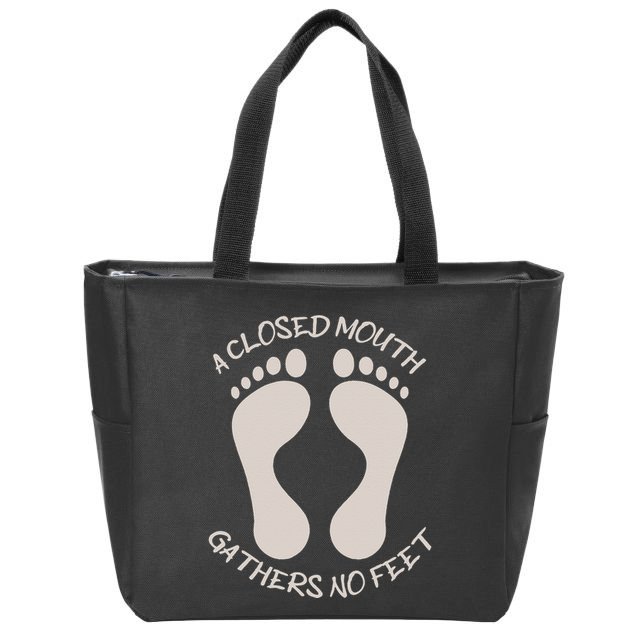 A Closed Mouth Gathers No Feet Funny Pun Corny Dad Joke Zip Tote Bag