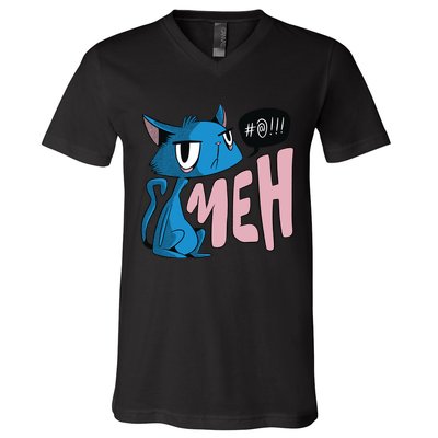 Annoyed Cat Meh V-Neck T-Shirt