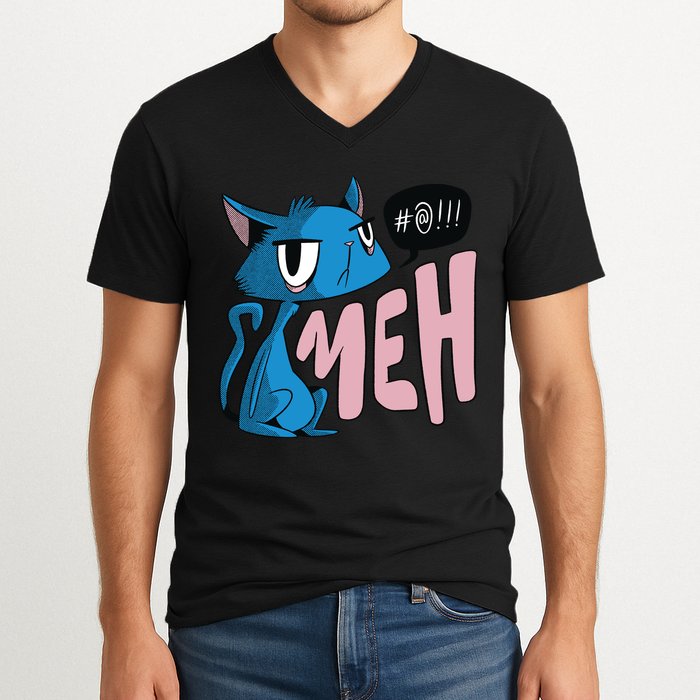 Annoyed Cat Meh V-Neck T-Shirt