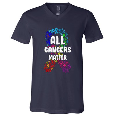 All Cancer Matters Awareness Day Ribbon Support V-Neck T-Shirt