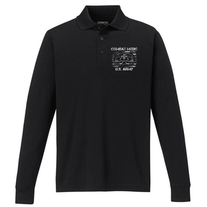 Army Combat Medic Veteran Gift For U.S A.R.M.Y. Performance Long Sleeve Polo