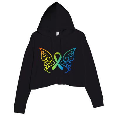 All Cancer Matters Awareness Butterfly All Ribbons Crop Fleece Hoodie