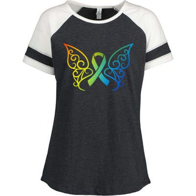 All Cancer Matters Awareness Butterfly All Ribbons Enza Ladies Jersey Colorblock Tee