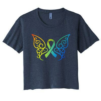 All Cancer Matters Awareness Butterfly All Ribbons Women's Crop Top Tee