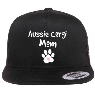 Aussie Corgi Mom Australian Shepherd Corgi Mix Breed Dog Flat Bill Trucker Hat