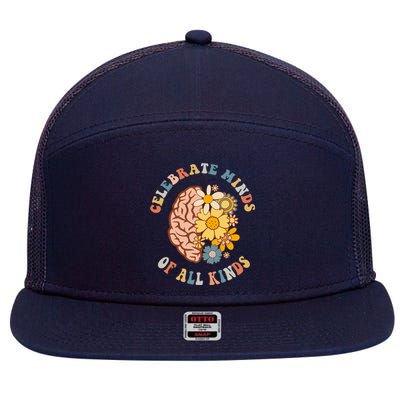 Autism Celebrate Minds Of All Kinds Neurodiversity 7 Panel Mesh Trucker Snapback Hat