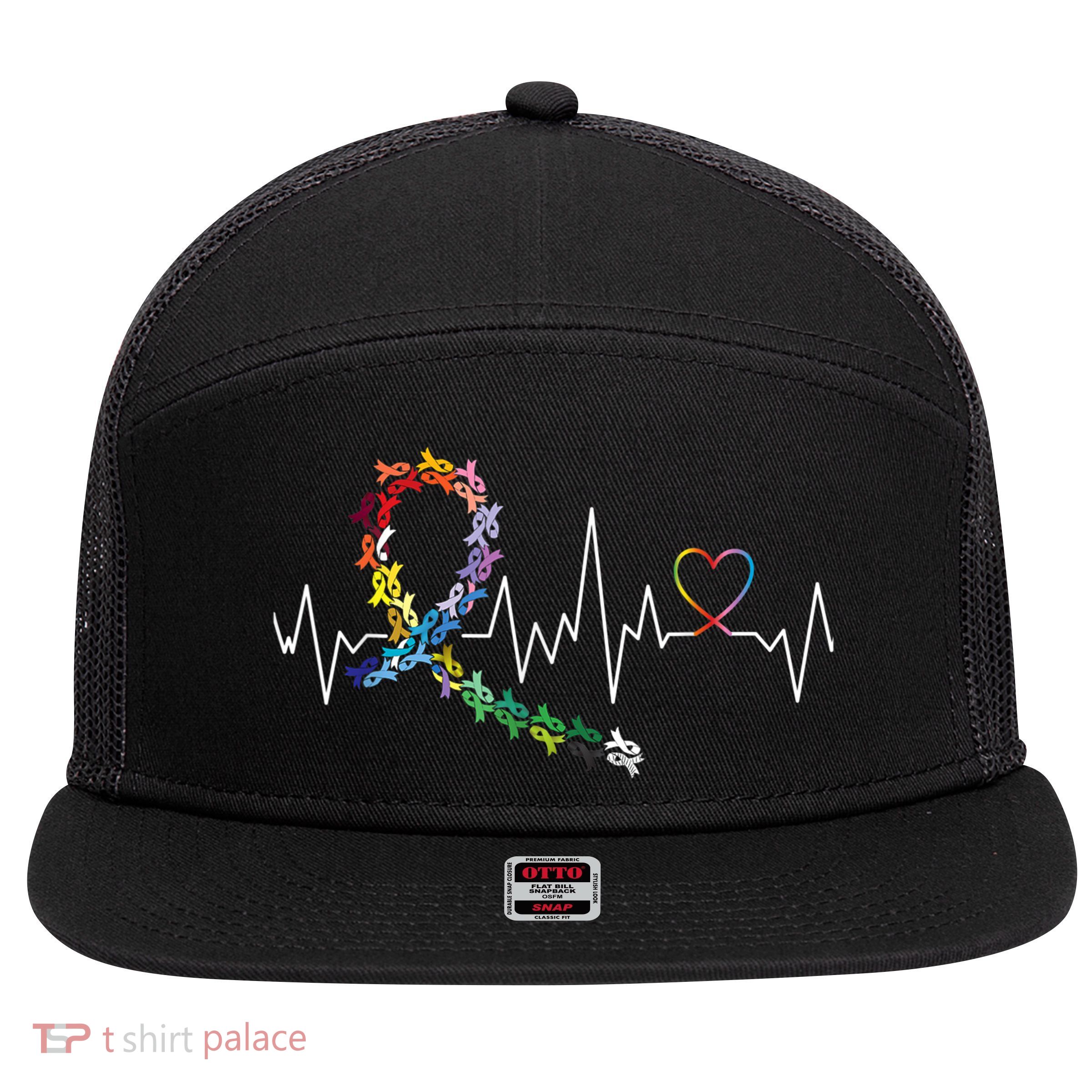 All Cancer Matters Awareness Day Heartbeat 7 Panel Mesh Trucker Snapback Hat