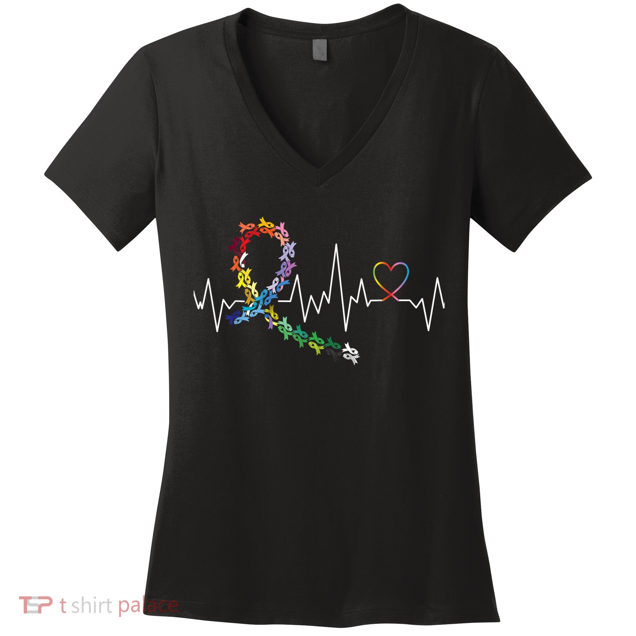 All Cancer Matters Awareness Day Heartbeat Women's V-Neck T-Shirt