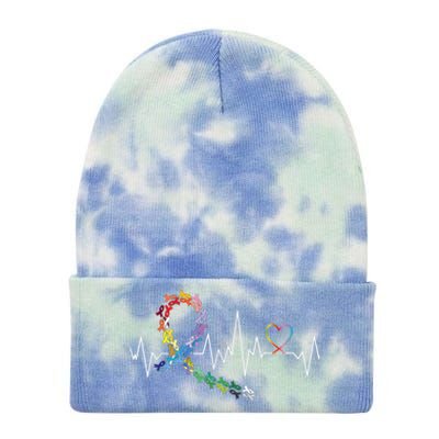 All Cancer Matters Awareness Day Heartbeat Tie Dye 12in Knit Beanie