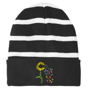 All Cancer Matters Awareness Day Ribbon Striped Beanie with Solid Band