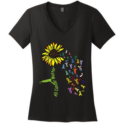 All Cancer Matters Awareness Day Ribbon Women's V-Neck T-Shirt