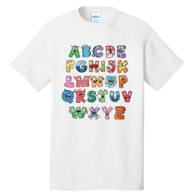 Abc Cute Monster Alphabet Halloween Teacher Costume Kids Tall T-Shirt