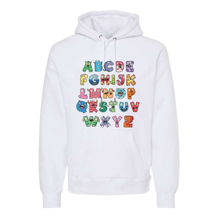 Abc Cute Monster Alphabet Halloween Teacher Costume Kids Premium Hoodie