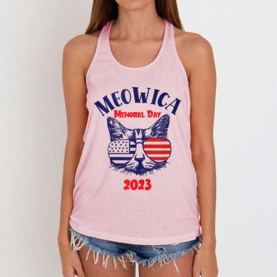 America Cat Memorial Day Design Gift Women's Knotted Racerback Tank