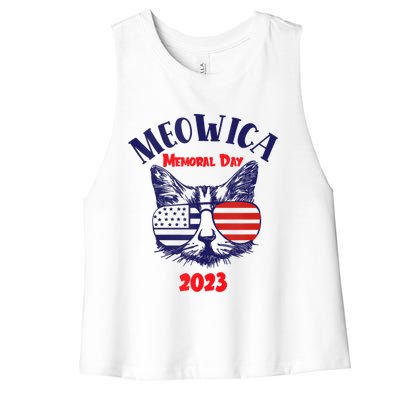 America Cat Memorial Day Design Gift Women's Racerback Cropped Tank