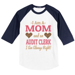 Audit Clerk Mom Leopard Print Hearts Funny Saying Gift Baseball Sleeve Shirt