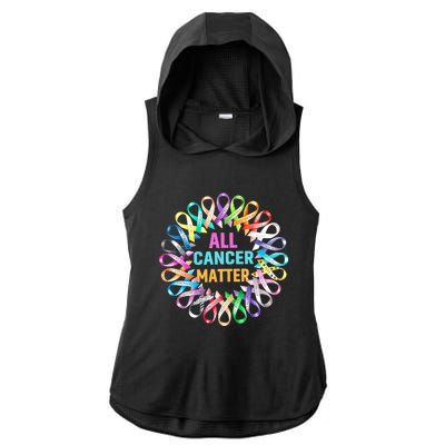 All Cancer Matter Colorful Ribbons Cancer Awareness Ladies PosiCharge Tri-Blend Wicking Draft Hoodie Tank