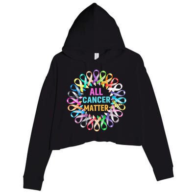 All Cancer Matter Colorful Ribbons Cancer Awareness Crop Fleece Hoodie