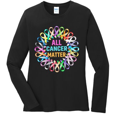 All Cancer Matter Colorful Ribbons Cancer Awareness Ladies Long Sleeve Shirt