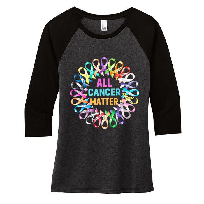 All Cancer Matter Colorful Ribbons Cancer Awareness Women's Tri-Blend 3/4-Sleeve Raglan Shirt