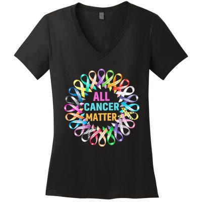 All Cancer Matter Colorful Ribbons Cancer Awareness Women's V-Neck T-Shirt