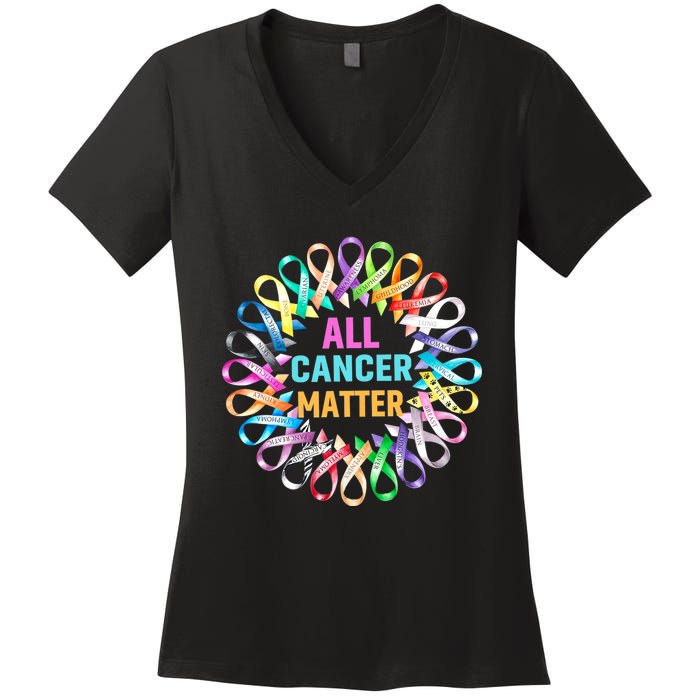 All Cancer Matter Colorful Ribbons Cancer Awareness Women's V-Neck T-Shirt