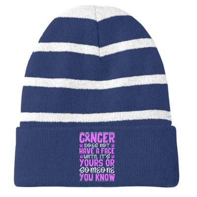 All Cancer Matters Awareness Saying World Cancer Day Striped Beanie with Solid Band