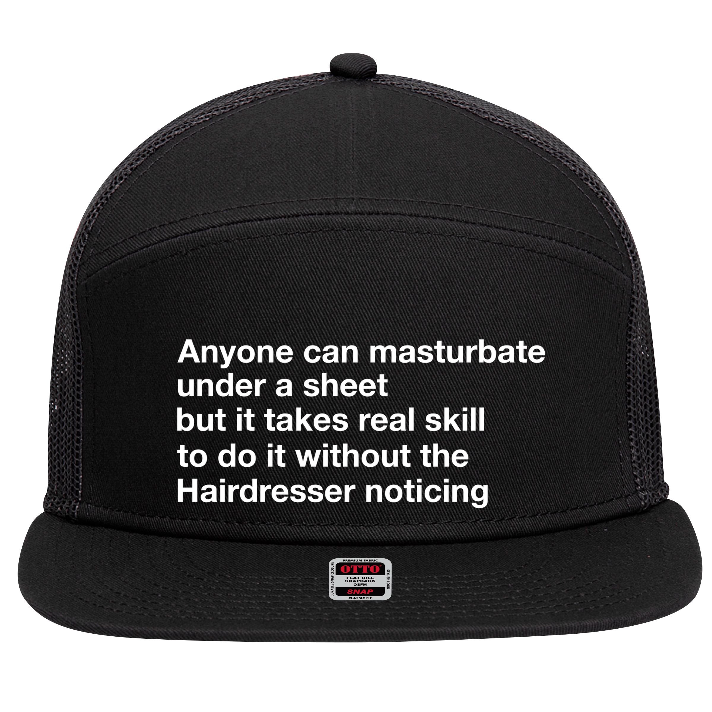 Anyone Can Masturbate Under A Sheet 7 Panel Mesh Trucker Snapback Hat