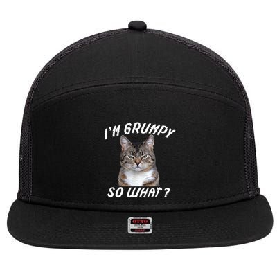 Angry Cat Meme I'm Grumpy So What 7 Panel Mesh Trucker Snapback Hat