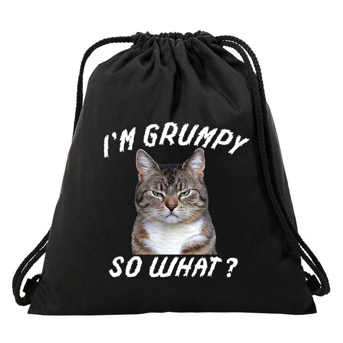 Angry Cat Meme I'm Grumpy So What Drawstring Bag