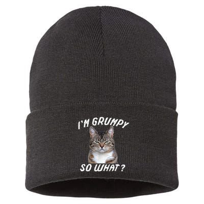 Angry Cat Meme I'm Grumpy So What Sustainable Knit Beanie