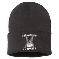 Angry Cat Meme I'm Grumpy So What Sustainable Knit Beanie